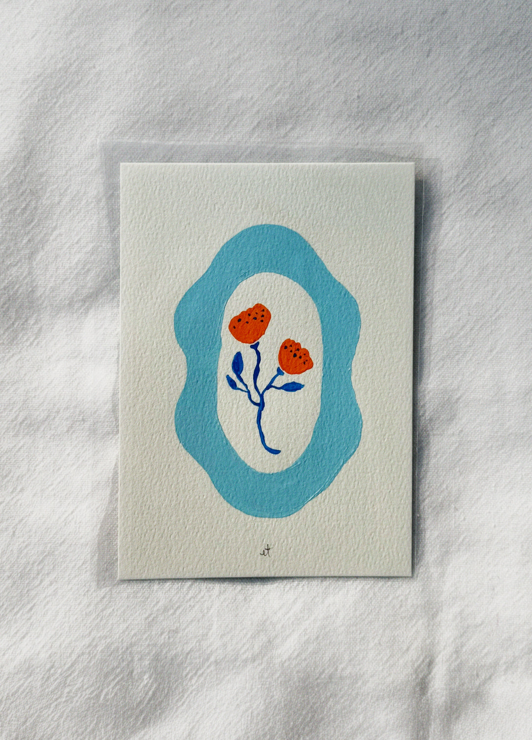 Floral Frame Painting - Blue & Orange