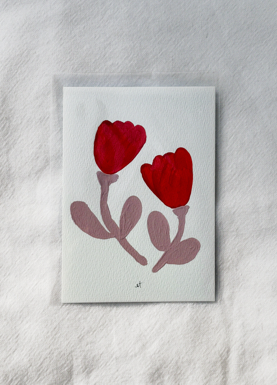Double Floral Painting - Red