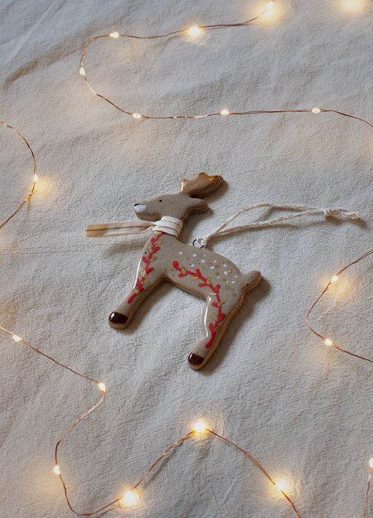 Reindeer Ornament - White & Gold Scarf