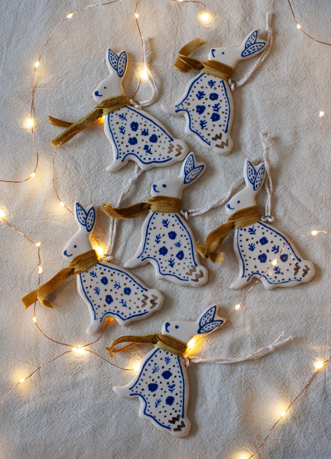 Bunny Off White Ornament - Gold Scarf