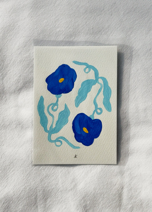 Double Floral Painting - Blue