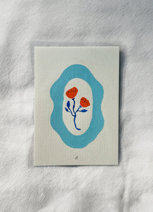 Floral Frame Painting - Blue & Orange