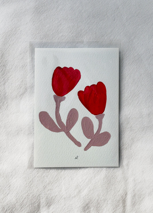 Double Floral Painting - Red