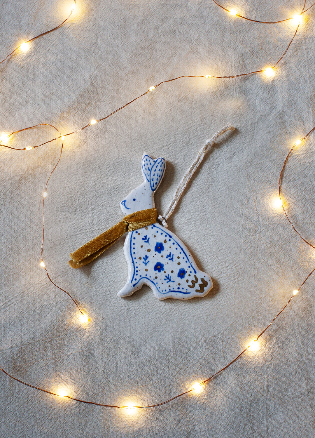 Bunny Ornament - Gold Scarf