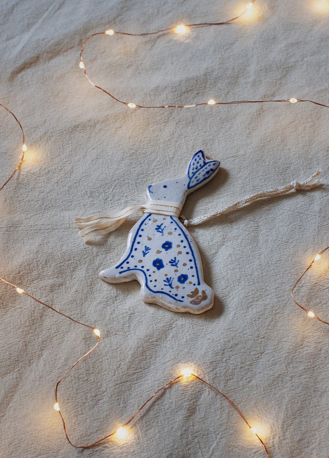 Bunny Ornament - White & Gold Scarf