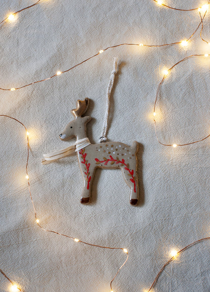 Reindeer Ornament - White & Gold Scarf