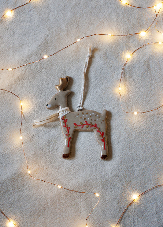 Reindeer Ornament - White & Gold Scarf