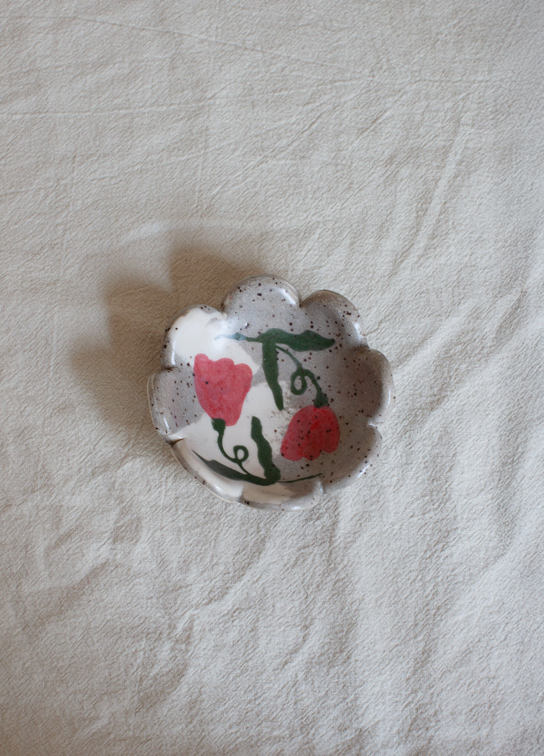 Red Double Flowers Ring Dish