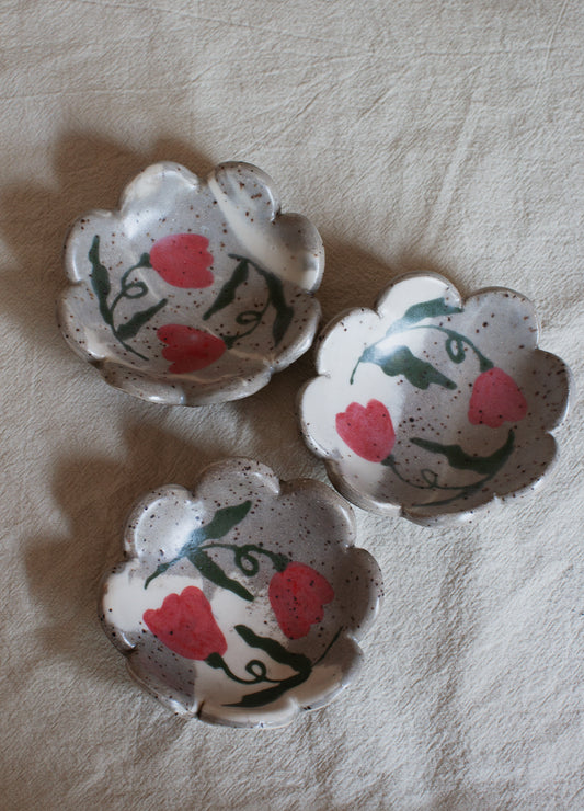 Red Double Flowers Ring Dish