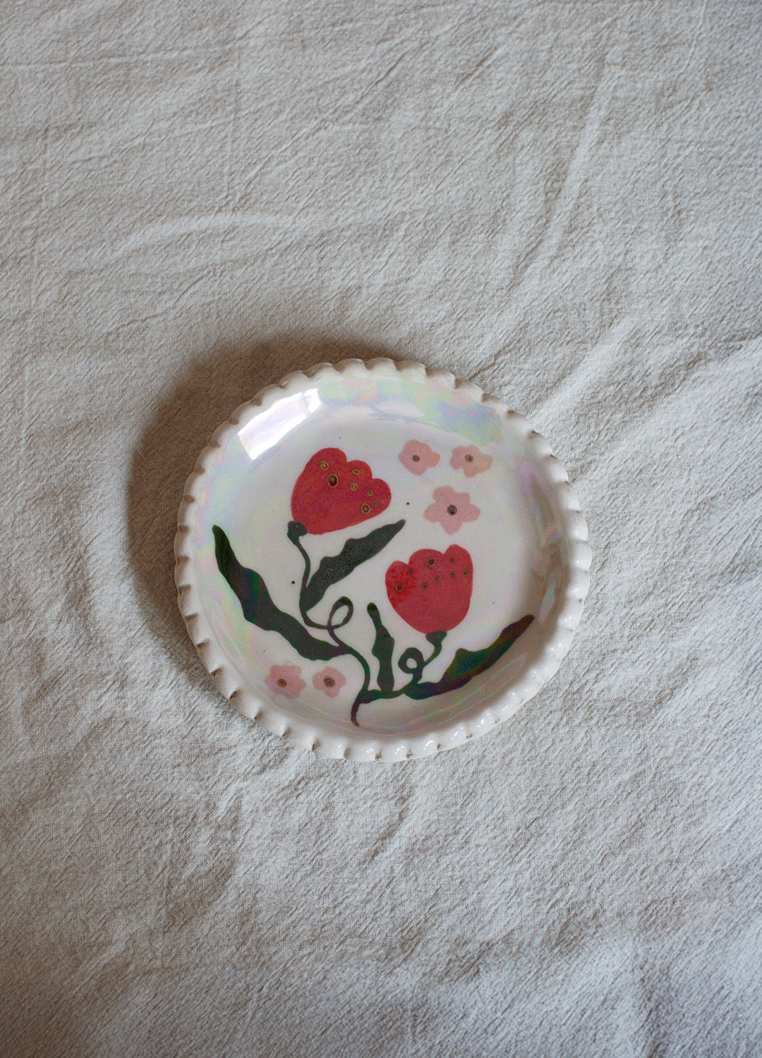 Red Flower Opal Ring Dish - Large