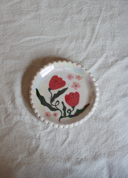 Red Flower Opal Ring Dish - Large