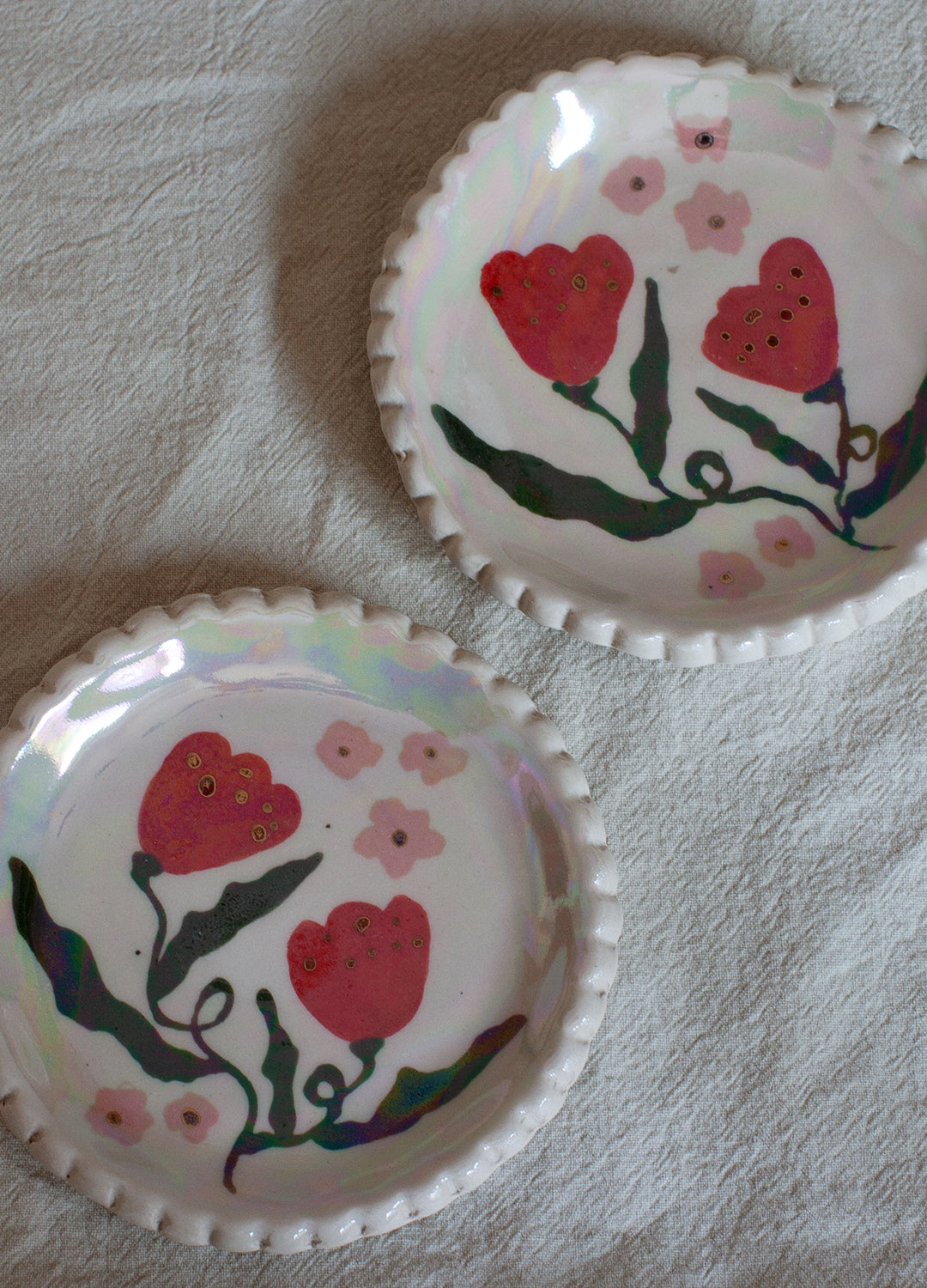 Red Flower Opal Ring Dish - Large