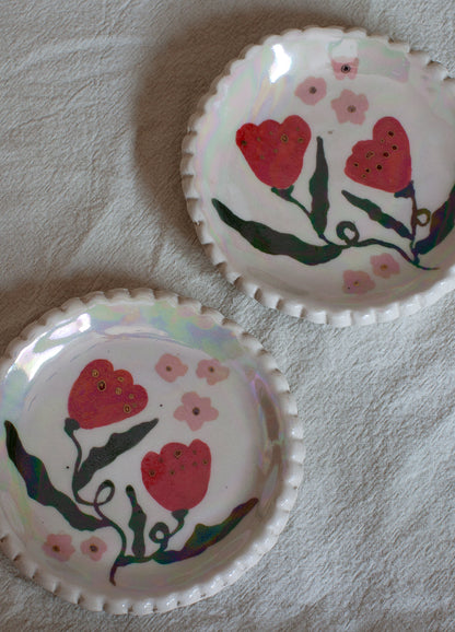 Red Flower Opal Ring Dish - Large