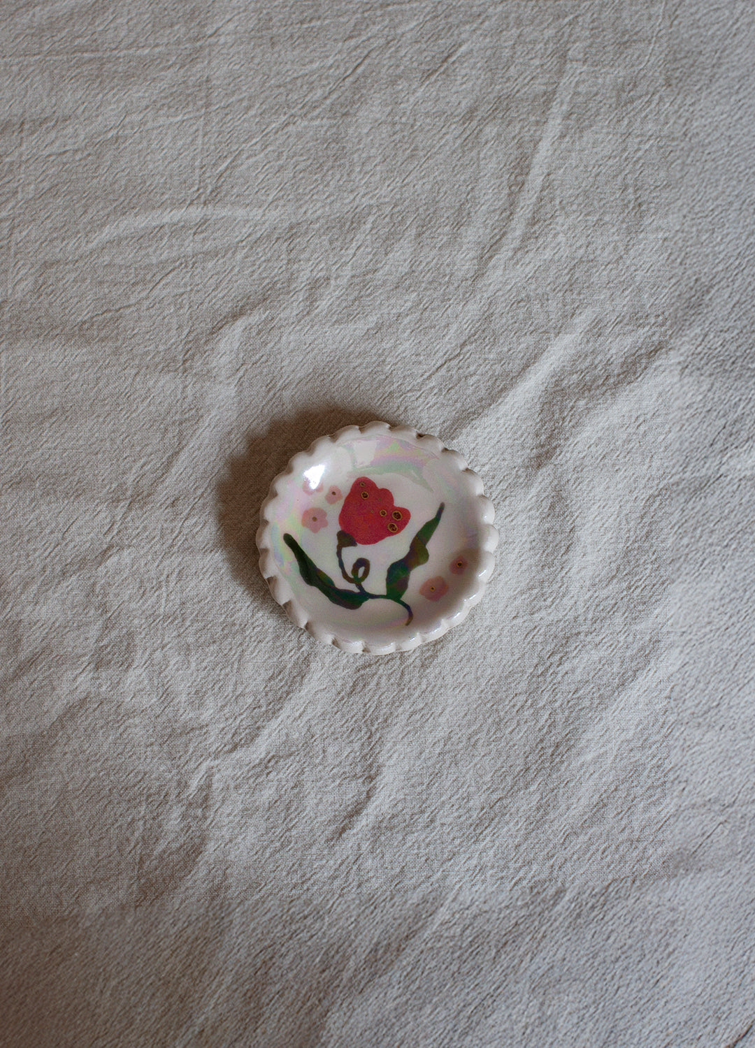 Red Flower Opal Ring Dish - Small