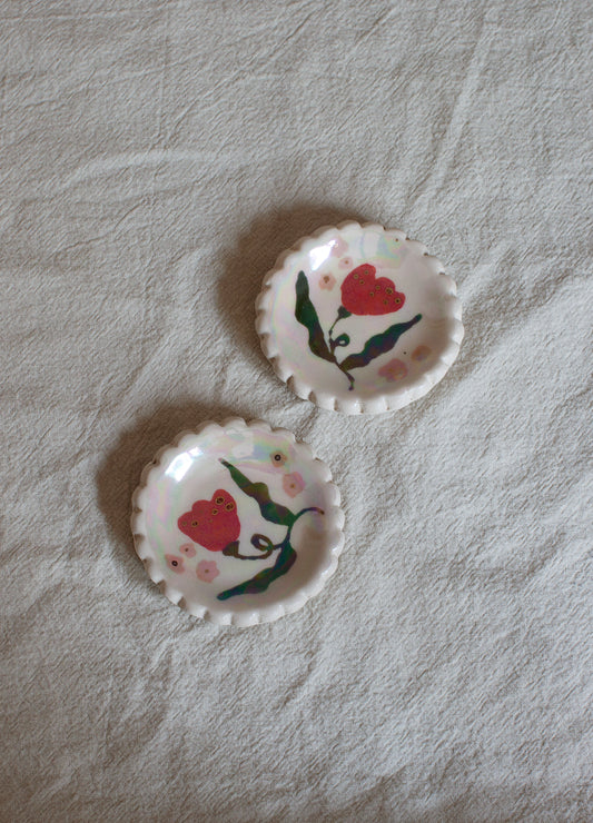 Red Flower Opal Ring Dish - Small