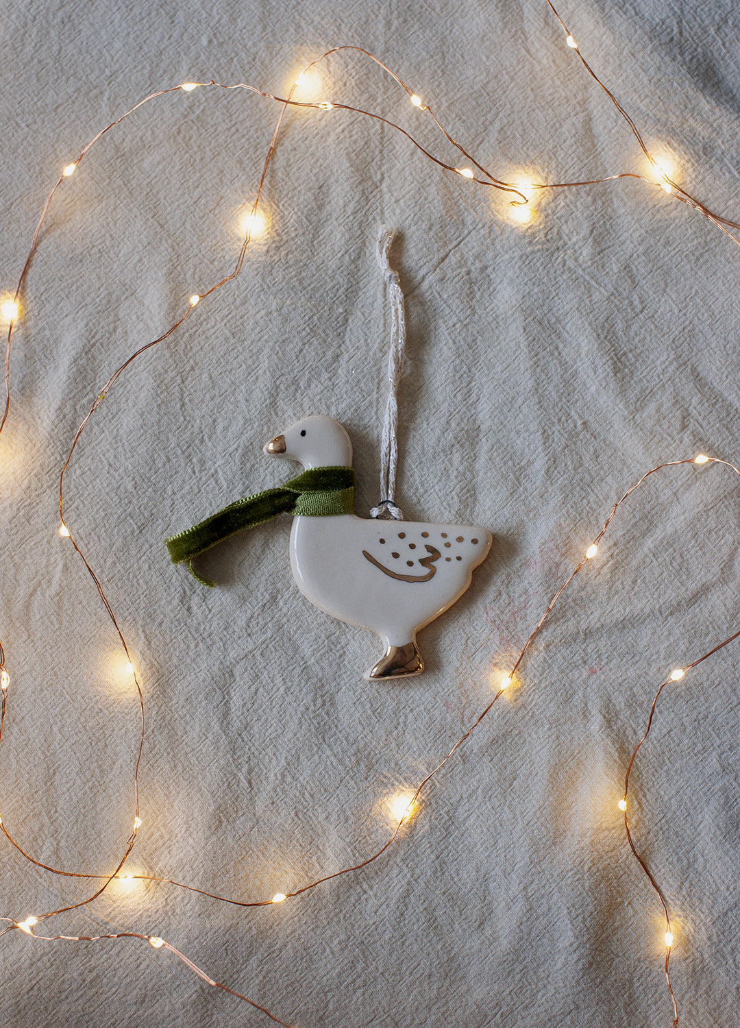 Duck Ornament - Green Velvet Scarf