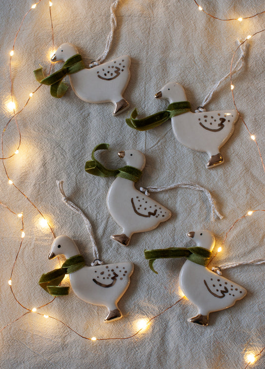 Duck Ornament - Green Velvet Scarf