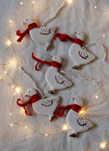 Duck Ornament - Red Velvet Scarf